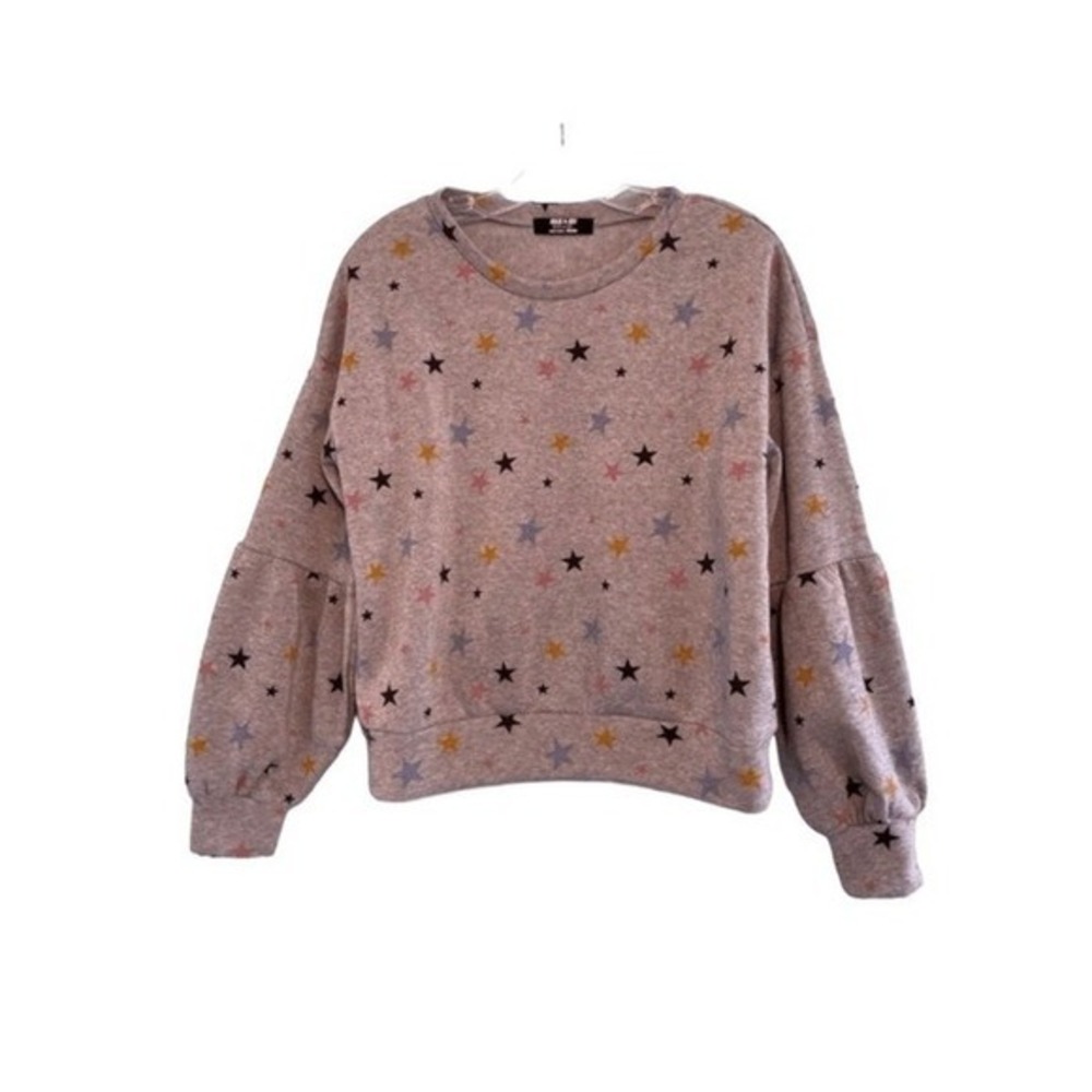 Jolie & Joy Star Print Graphic Sweatshirt Gray Multi-Color Puff Long Sleeve M